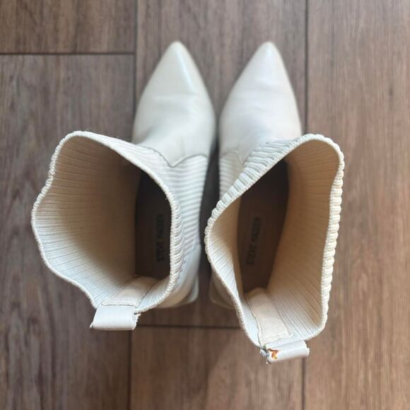 steve madden cream leather sock boot pointed toe block heel size 7.5 - Picture 4 of 6